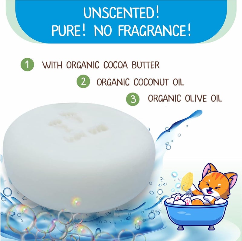 Relaxcation Organic Unscented Baby Soap Bar - 4 SIMPLE INGREDIENTS: ORGANIC Coconut, Olive Oil, Castor Oil and Moisturizing Cocoa Butter - Cold Process Handmade in USA (6 pack) - Image 3